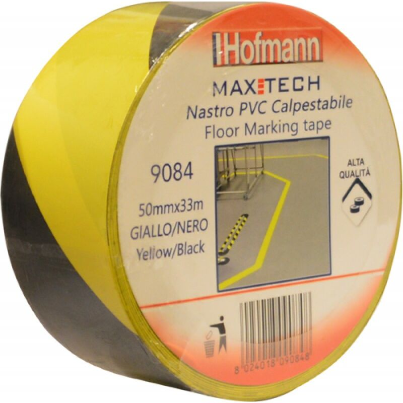 foto del prodotto nastro segnaletico adesivo giallo nero calpestabile h50mm 33mt