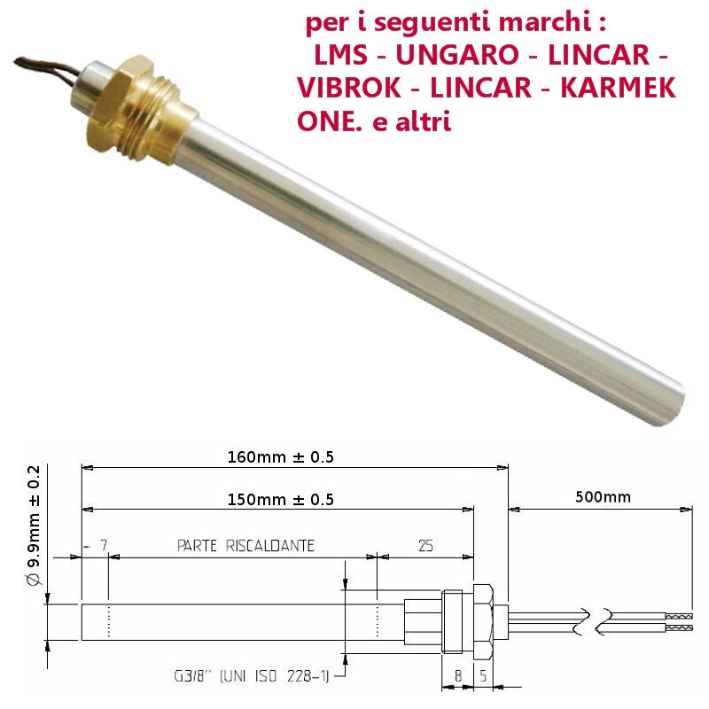 foto del prodotto resistenza candeletta stufa a pellet 3 8 280w 160mm ungaro karmek 150mm battuta