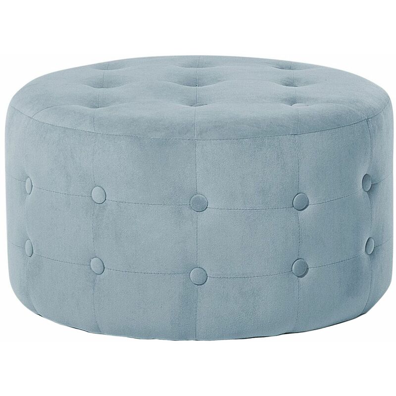 foto del prodotto poggiapiedi tondo velluto grigio capitonn bottoni stile chesterfield tampa