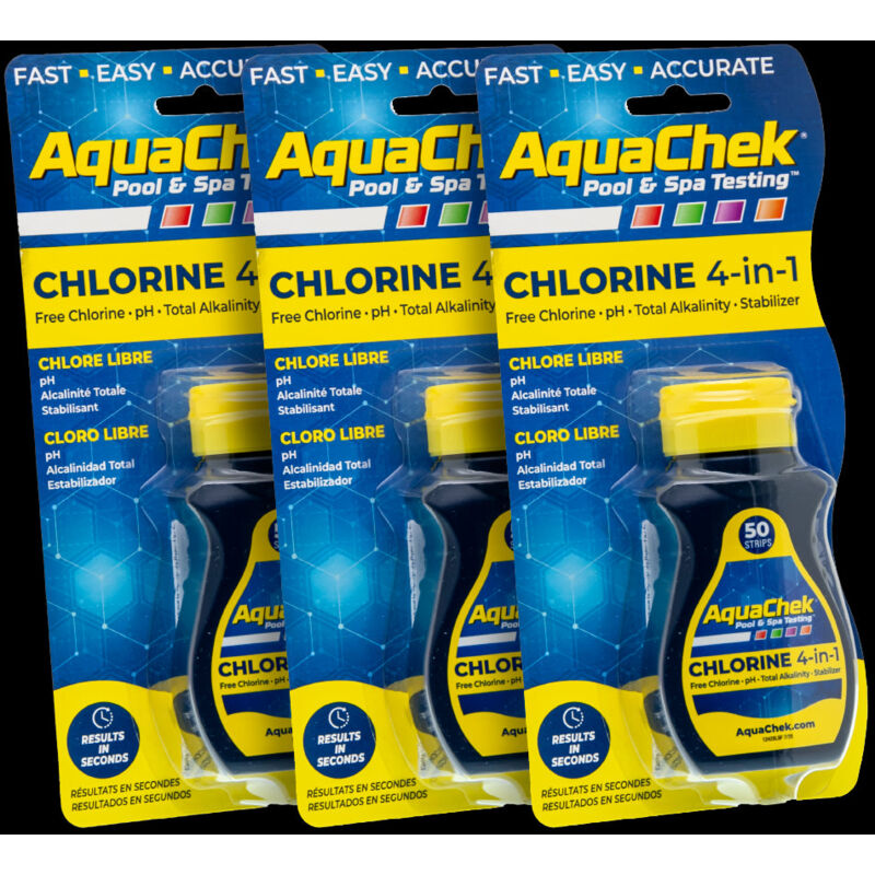 foto del prodotto aquachek pack 3 tiras anal ticas amarillo para cloro, ph, alcalinidad y cido cian rico.