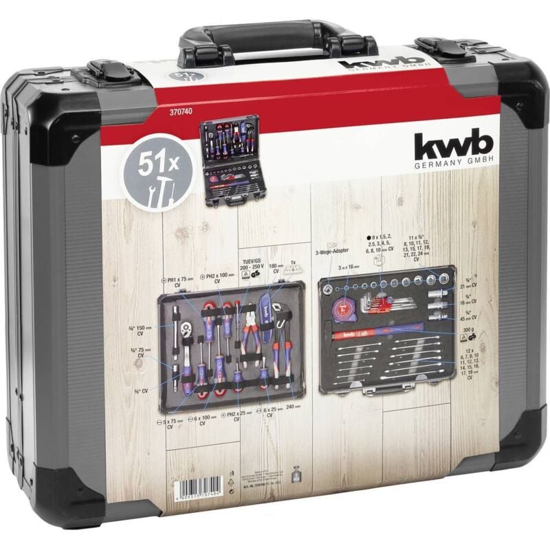 foto del prodotto 370740 valigetta porta utensili con contenuto 51 parti kwb