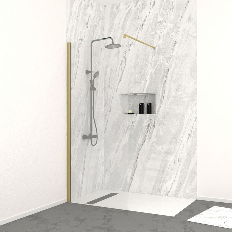 foto del prodotto aurlane parete doccia 80x200 cm vetro temperato 8 mm finitura oro spazzolato freedom 2 gold
