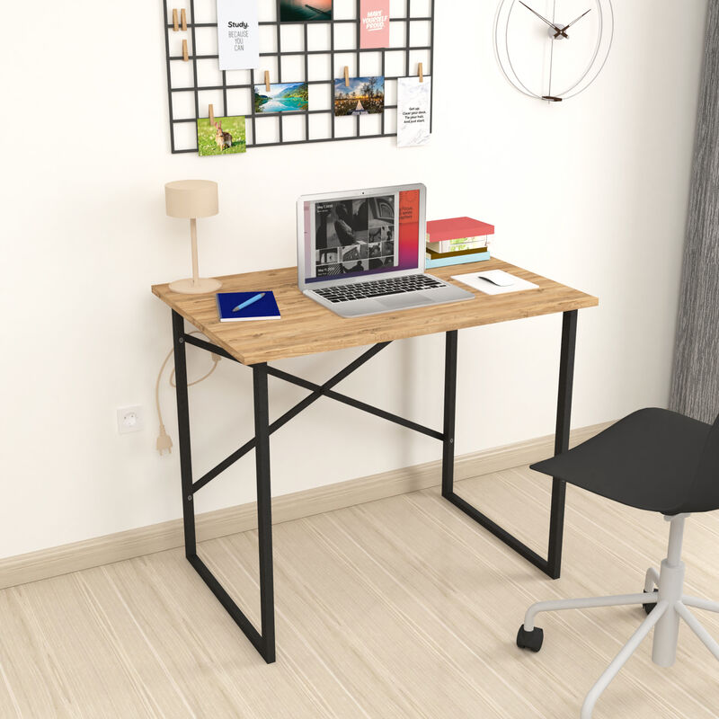 foto del prodotto scrivania tjeldsund tavolo da studio postazione di lavoro 74x90x60 cm effetto rovere en.casa 