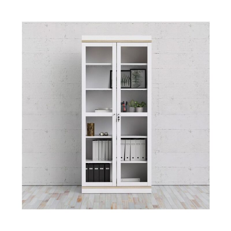 foto del prodotto vetrina 88x36x200 cm bianco opaco e rovere fidenza