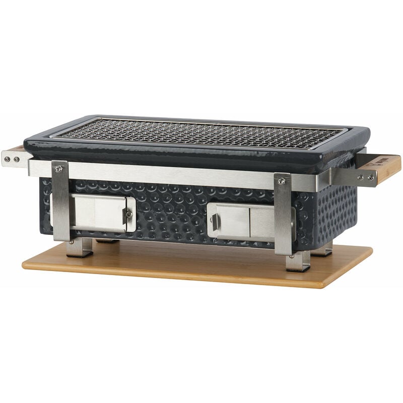 foto del prodotto bbq toro griglia da tavolo a carbonella in ceramica con base in legno grigio griglia hibachi da esterno per il campeggio