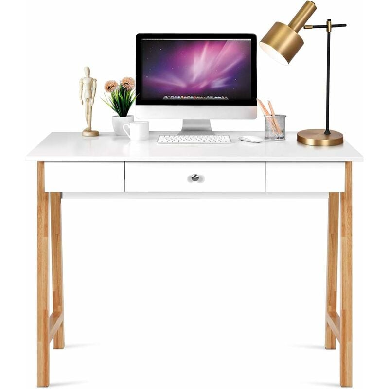 foto del prodotto scrivania tavolo trucco tavolino ufficio per lavoro, tavolo con cassetto per toeletta, 106,5 x 50 x 75,5 cm naturale costway