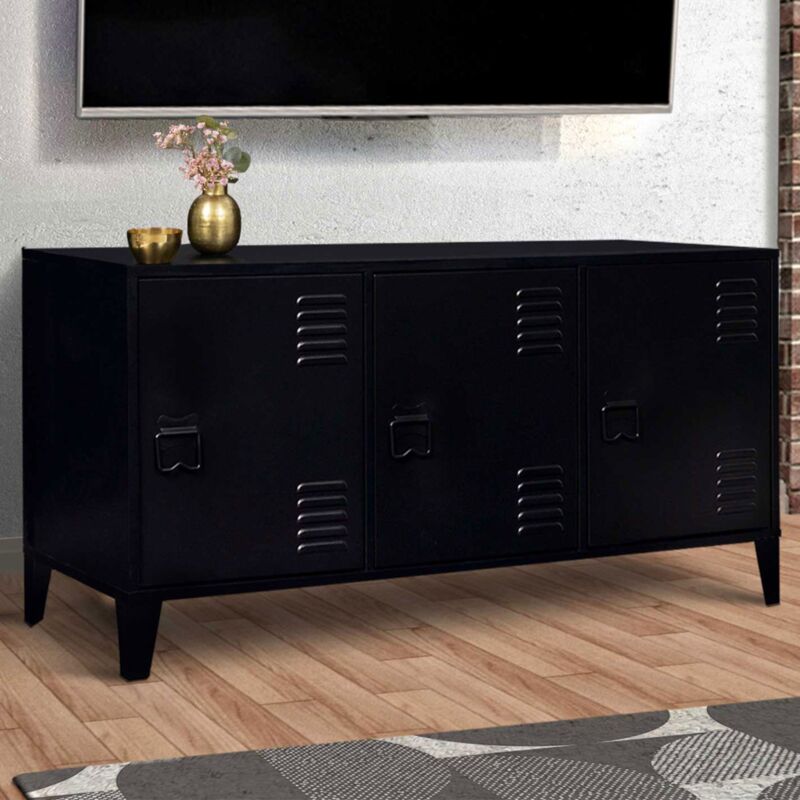 foto del prodotto idmarket credenza bassa a 3 ante, metal nero, design industriale ester
