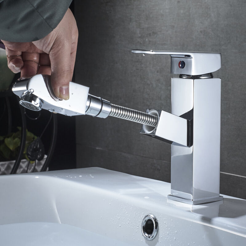 immagine 0 del prodotto auralum rubinetto lavabo con doccetta estraibile 50cm, estraibile rubinetto lavabo bagno in ottone, miscelatore monocomando per bagno acqua fredda