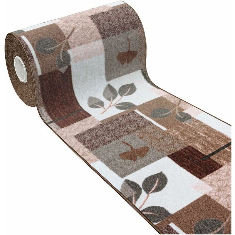 foto del prodotto emmevi mv s.p.a. tappeto cucina antiscivolo bordato passatoia ingresso lavabile fantasia foglie 100 made in italy marrone 57x40 cm
