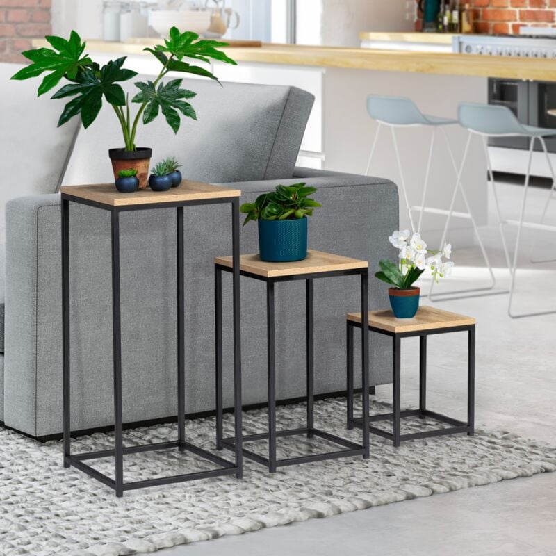 foto del prodotto idmarket set di 3 tavolini bassi, tavoli laterali design industriale detroit