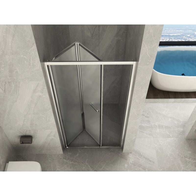 foto del prodotto box porta doccia vetro opaco anticalcare 6mm apertura pieghevole libro soffietto 90 87 91 x h190 cm