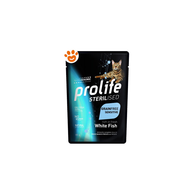 foto del prodotto cat sterilised grainfree sensitive adult pesce bianco cat sterilised grainfree sensitive adult pesce bianco bustina da 85 gr prolife
