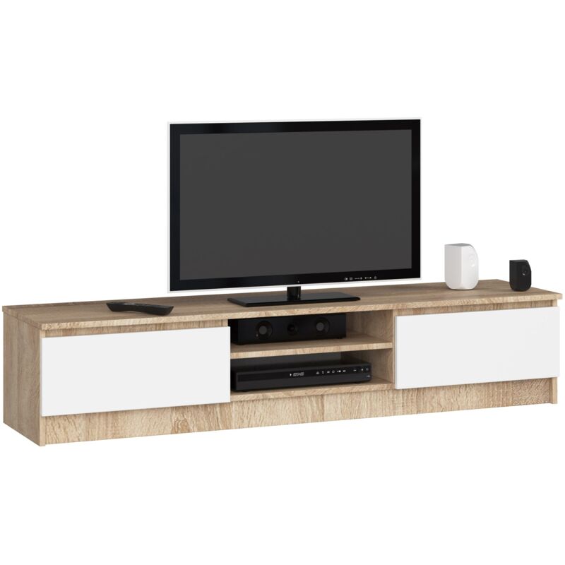 foto del prodotto mobile tv akord sonoma quercia 160 cm 2 ante inserto frontale bianco 160x40x33 cm