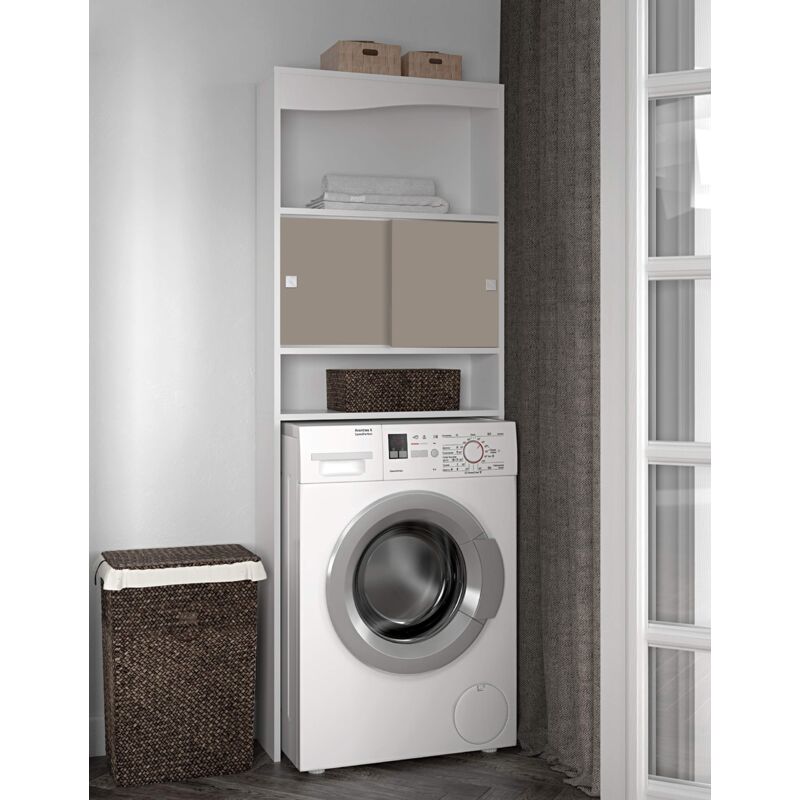 foto del prodotto symbiosis wave mensola sopra il wc, bianco e tortora 64,3x19,2x177 cm