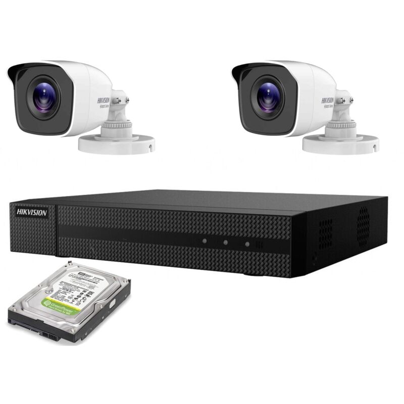 foto del prodotto kit videosorveglianza ip poe 2 mpx 2 telecamere hikvision hd 500gb
