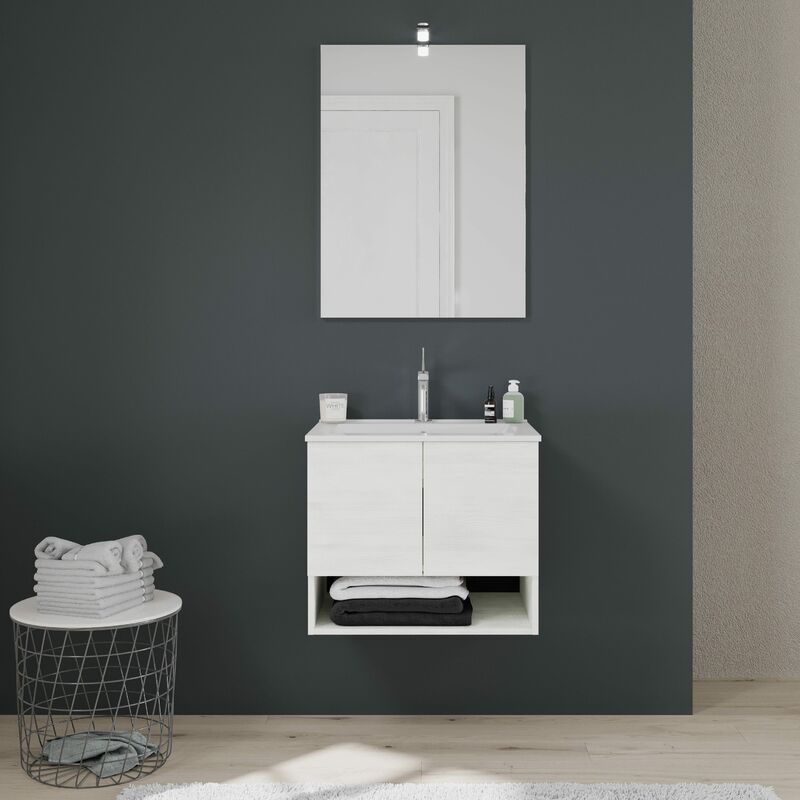 foto del prodotto kiamami valentina arredo bagno sospeso 60cm con ante e vano a giorno bianco venezia