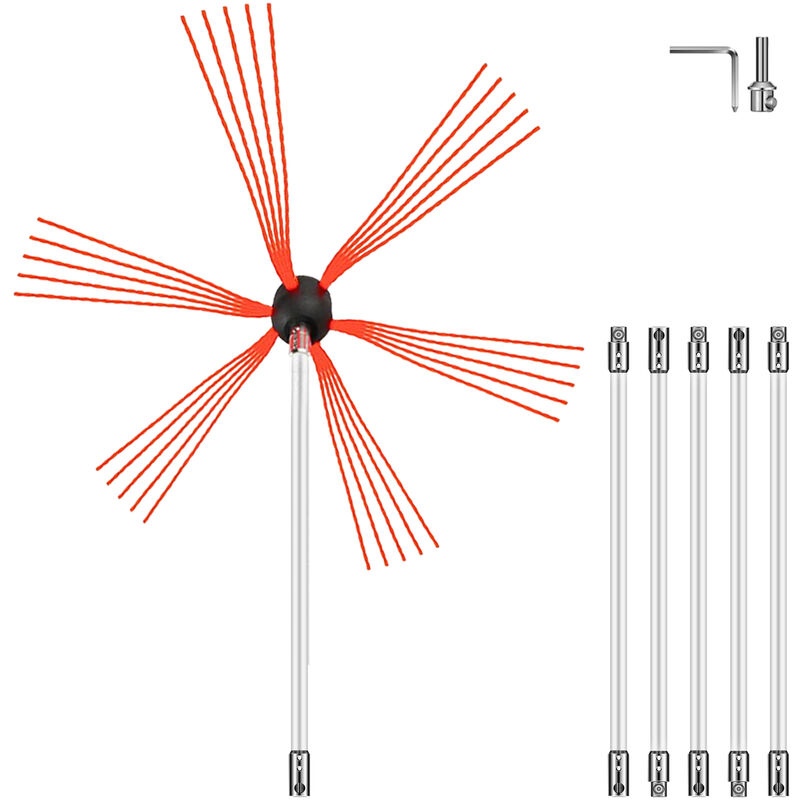 foto del prodotto vevor spazzacamino da 6m con 6 canne in nylon per pulizia camino stufa uso domestico, set spazzole per camino stufa kit pulizia camino spazzola
