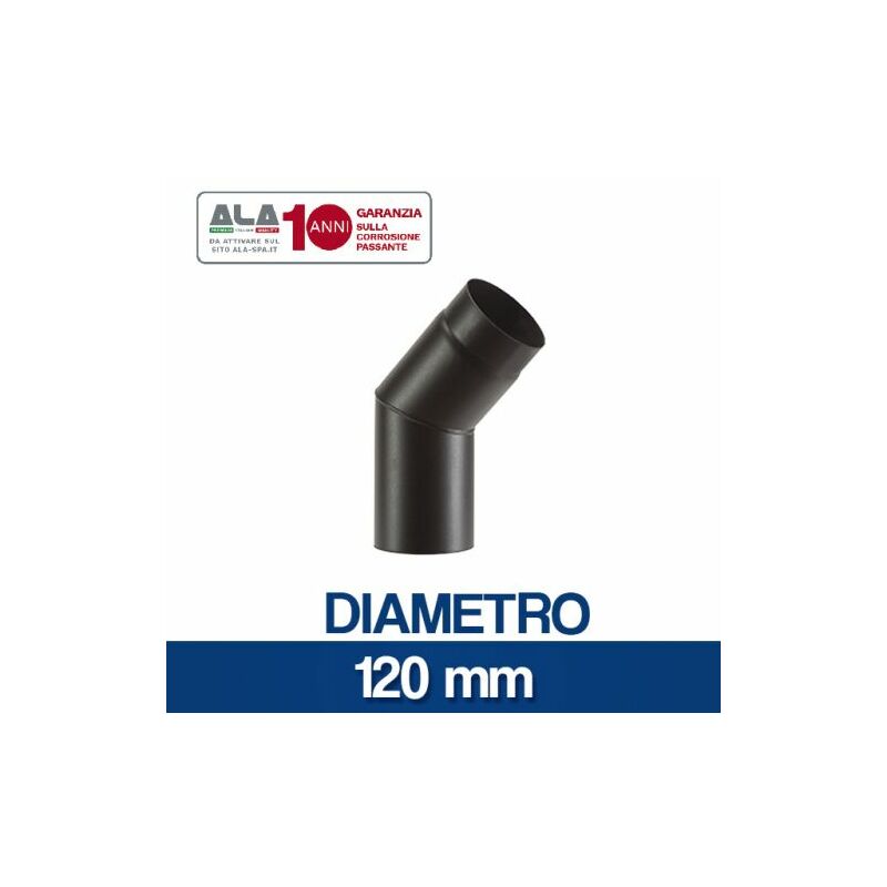 foto del prodotto gomito tubo stufa 45 ala 1,6 mm. nero pesante 2 settori 12759v 120 mm 12759 