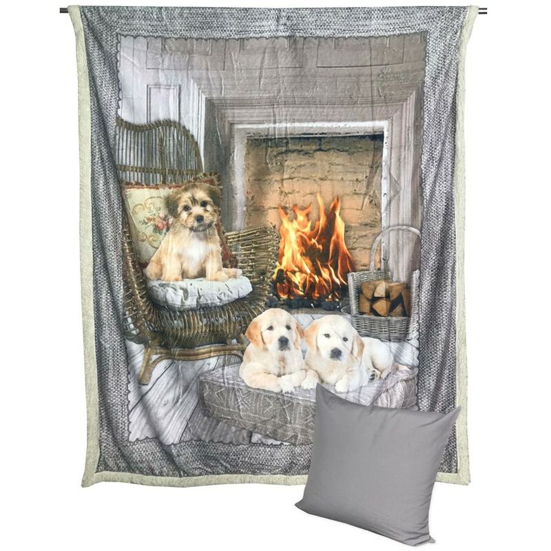 foto del prodotto tex family plaid in pile sherpa digitale fotografico cm. 130x160 cane cani