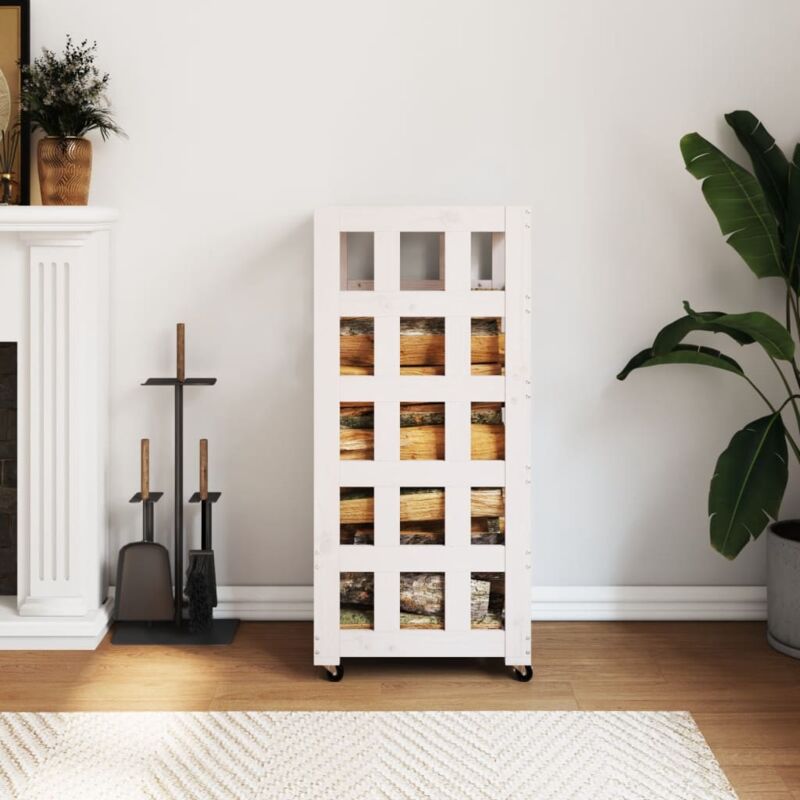 foto del prodotto vidaxl portalegna con ruote bianco 40x49x110 cm legno massello di pino