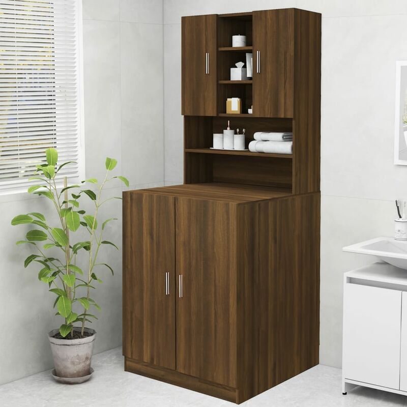 foto del prodotto armadietto da bagno mobile per lavatrice rovere marrone 70,5x25,5x90 cm fw58575