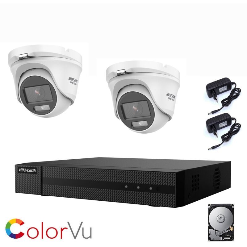 foto del prodotto kit videosorveglianza hikvision 2 telecamere dome 2 mpx 500 gb