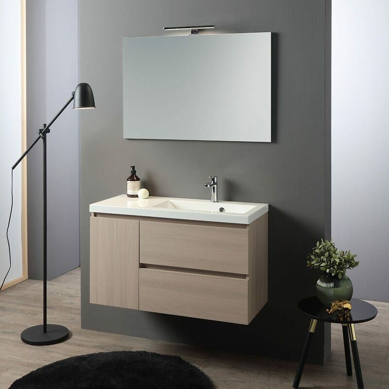 foto del prodotto kiamami valentina mobile bagno sospeso 90cm olmo lavabo decentrato dx malaga