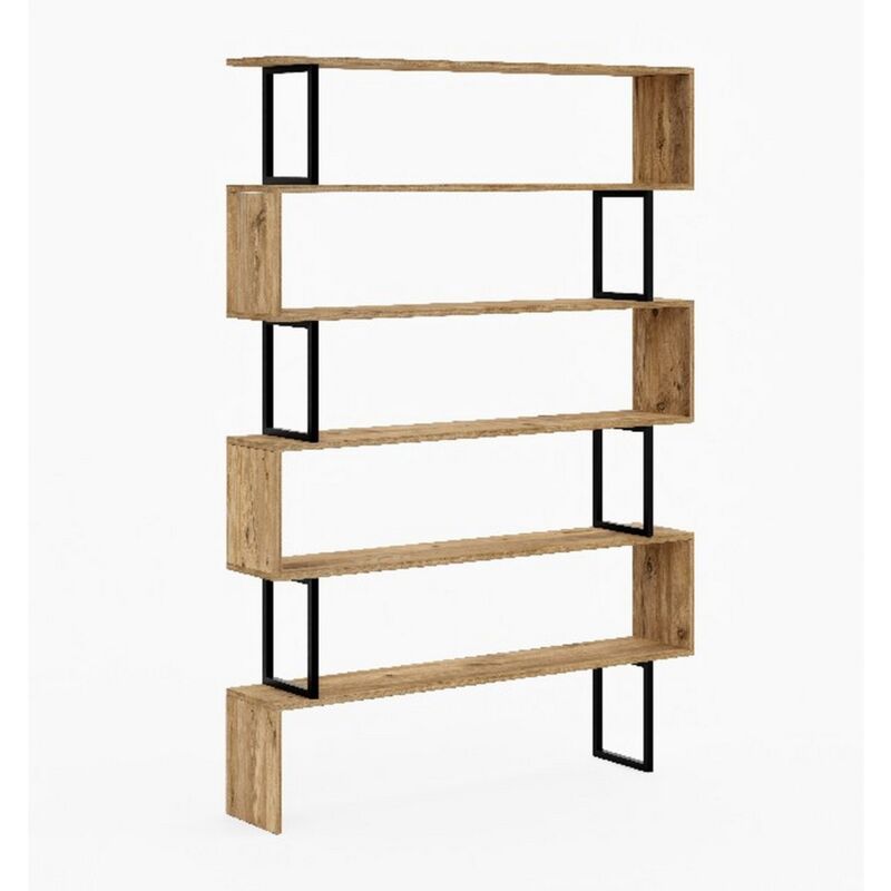 foto del prodotto libreria monsaraz, truciolare melaminico, metallo, rovere, nero, 135x25,5x195 cm