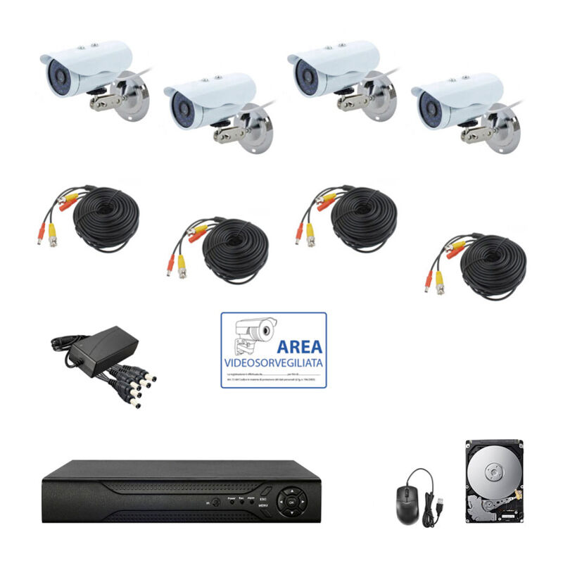 foto del prodotto kit videosorveglianza ahd ip cloud dvr 4 canali 4 telecamere hd ir 5 mpx hd 500gb