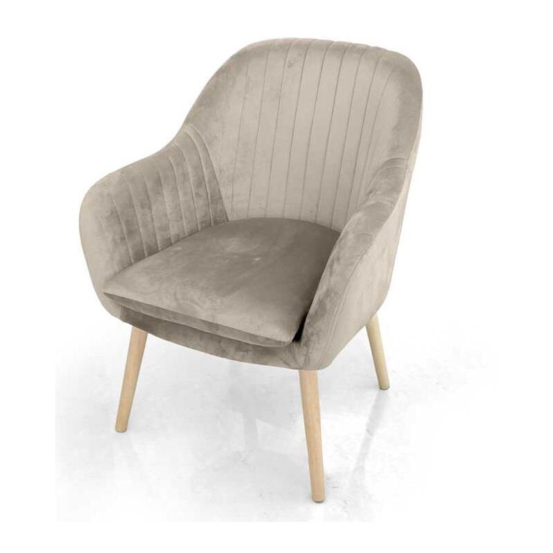 foto del prodotto poltrona con seduta in velluto gambe in legno 67x73xh81 beige usato come nuovo