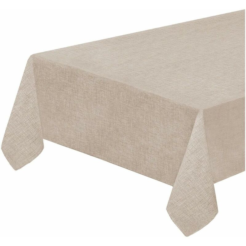 foto del prodotto tovaglia tavolo cucina antimacchia bordata plastificata copritavolo pastello tinta unita beige tonda diam.155 cm