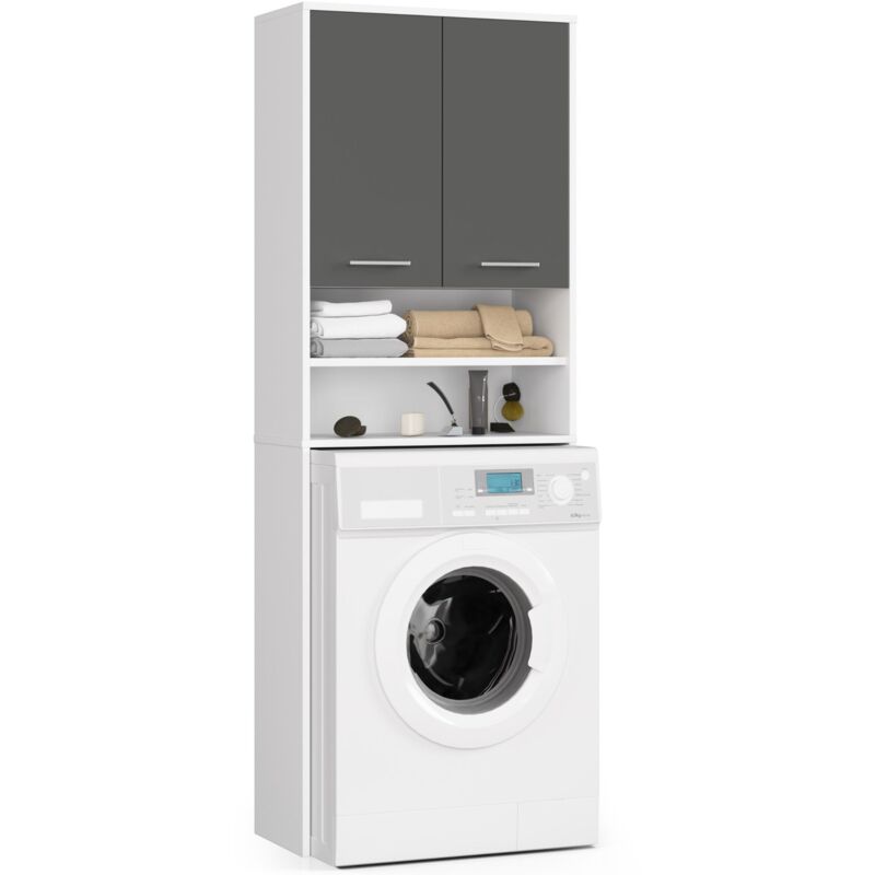 foto del prodotto colonna da bagno akord fin per incasso di una lavatrice bianca 64 cm 2 ante inserto frontale grigio grafite 64x30x180 cm
