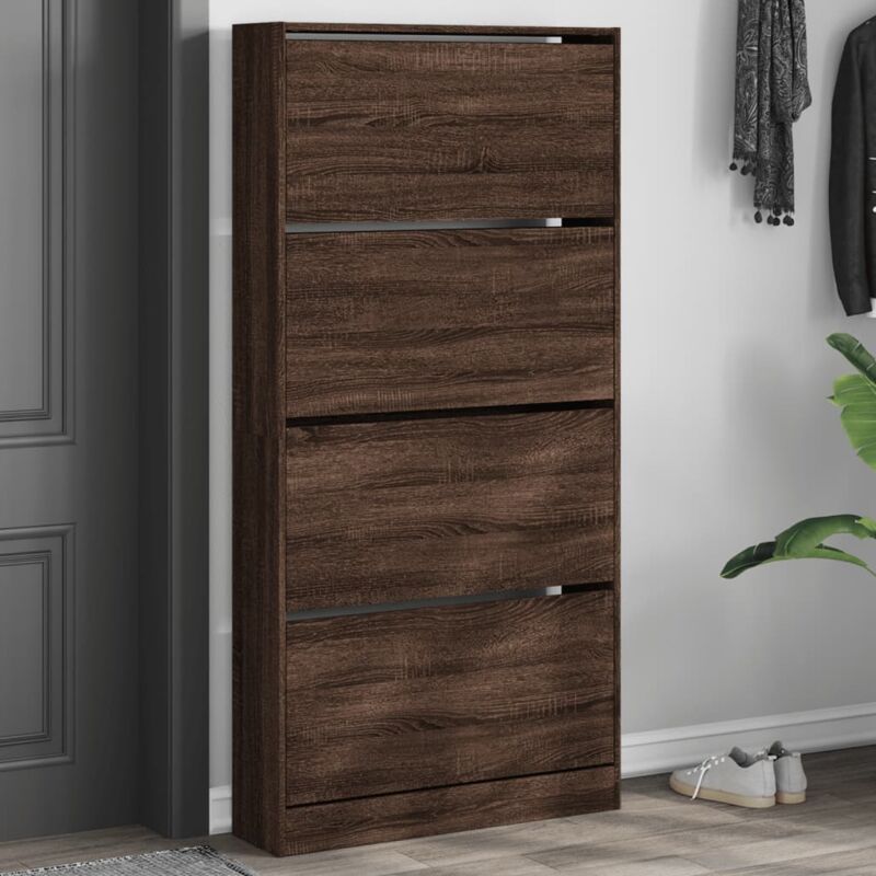 foto del prodotto vidaxl scarpiera 4 cassetti ribaltabili rovere marrone 80x21x163,5 cm
