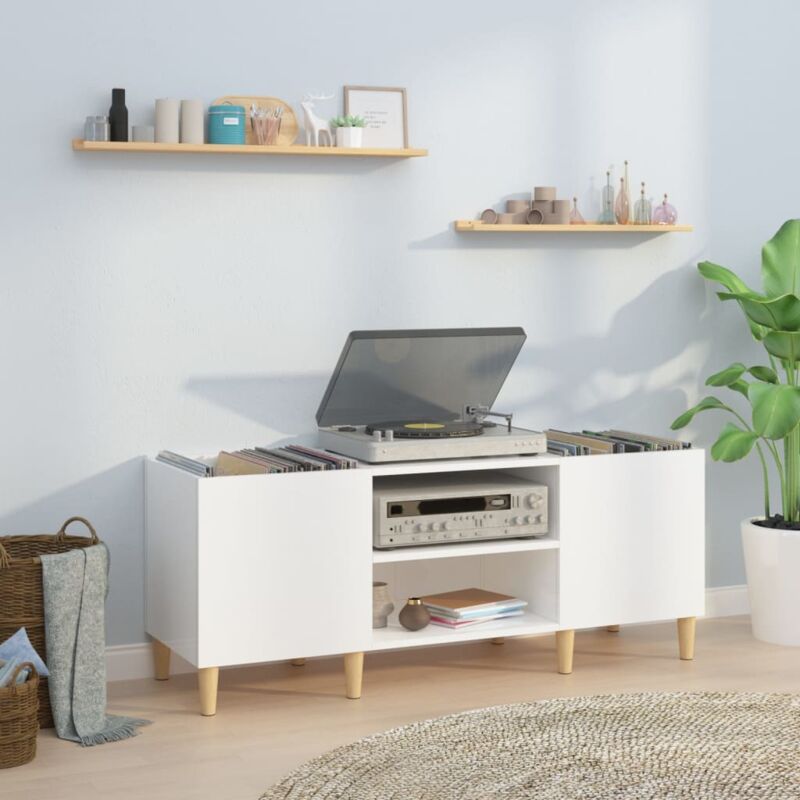 foto del prodotto mobile porta dischi bianco,mobili tv,armadio da soggiorno lucido 121x38x48cm legno multistrato cnwi426608 bonnevie