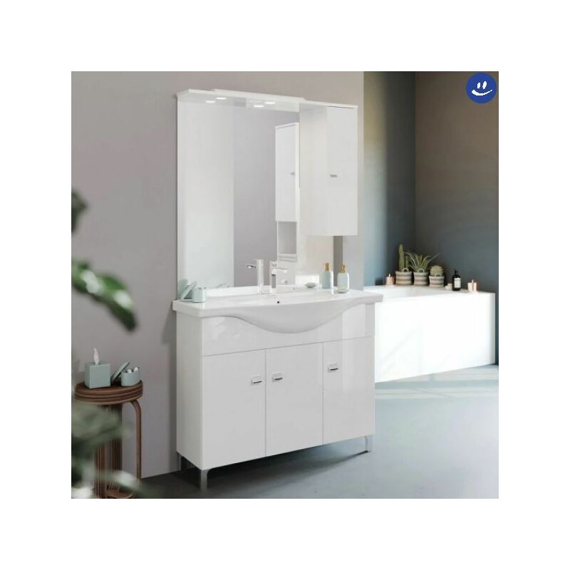 immagine 0 del prodotto mobile bagno a terra con specchierae lavabo integrale modello seria 85cm composizone completa savini due