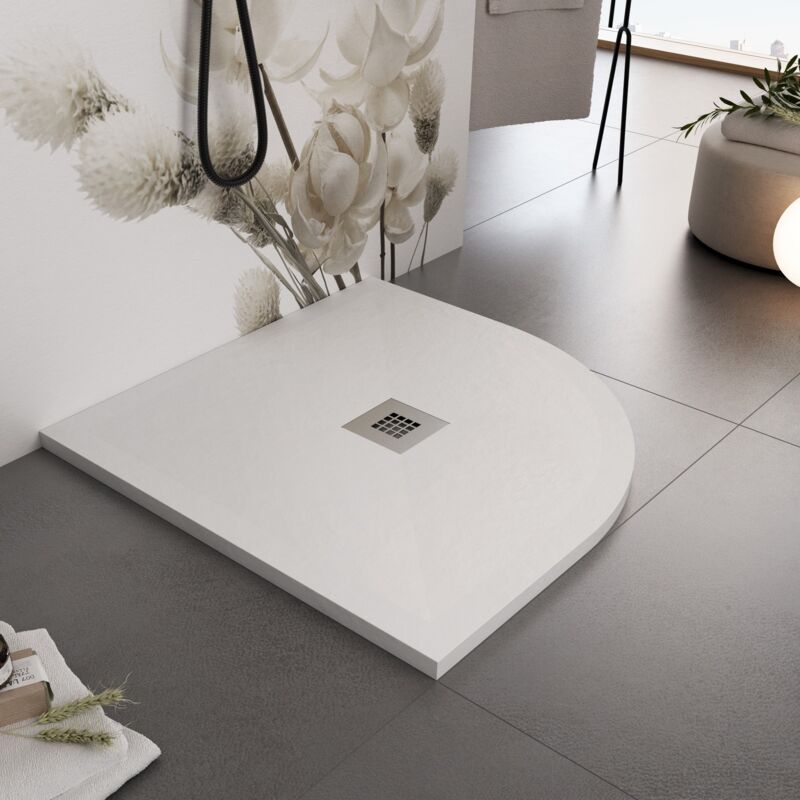 foto del prodotto piatto doccia semicircolare bianco marmoresina 80x80 90x90 piletta gratis star plus, misura 90x90