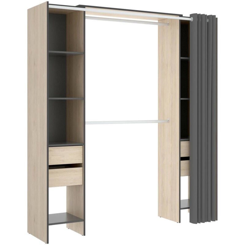foto del prodotto dmora guardaroba resegone, struttura per cabina armadio, mobile appendiabiti aperto, 180x50h205 cm, rovere e antracite, con imballo rinforzato