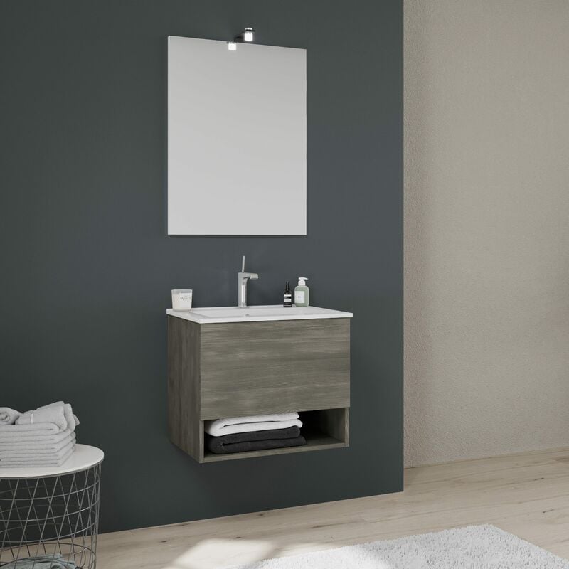 foto del prodotto kiamami valentina mobile bagno sospeso 60cm, cassetto vano a giorno grigio scuro venezia