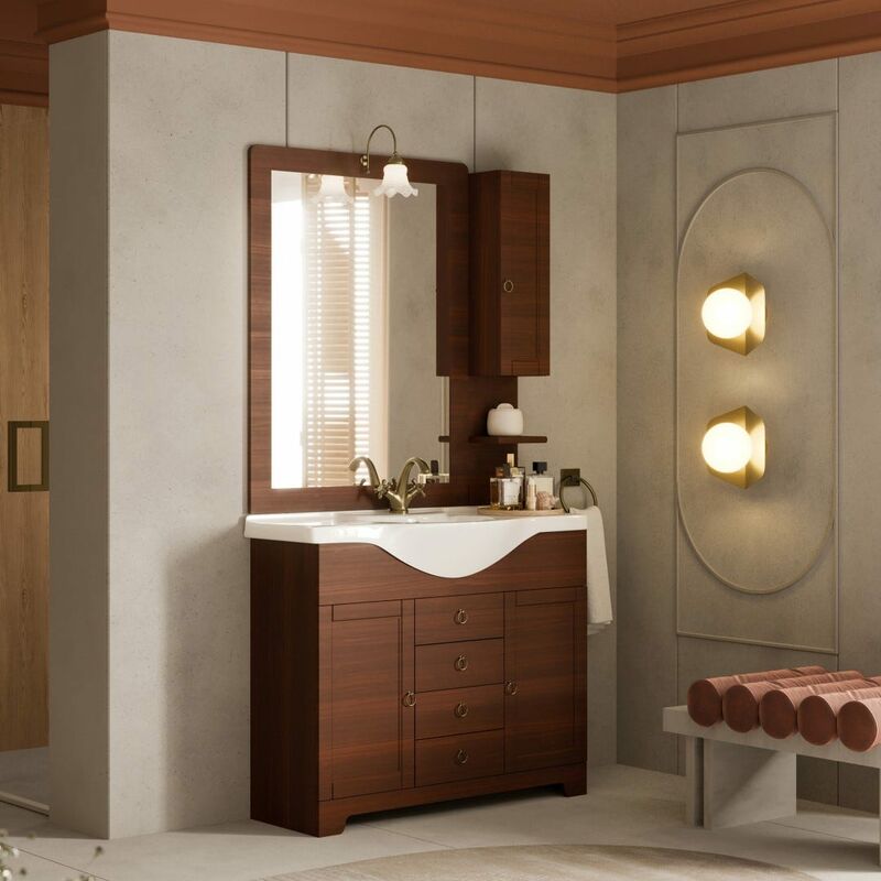 foto del prodotto kiamami valentina mobile bagno arte povera 105cm noce effetto legno toscana