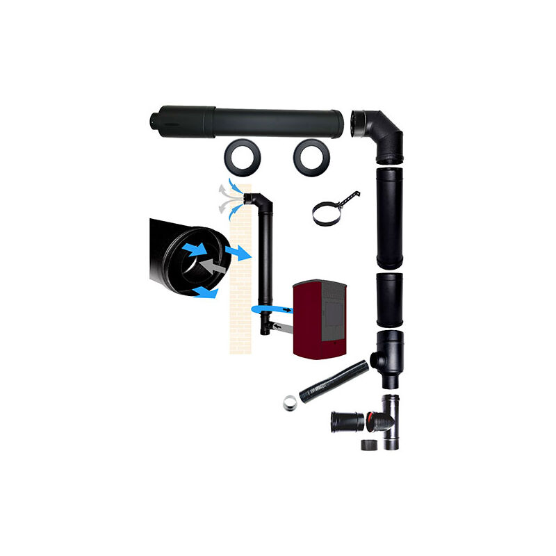 foto del prodotto kit tubi canna fumaria stufa pellet coassiale dn 100 150 scarico fumi aspirazione aria made in italy