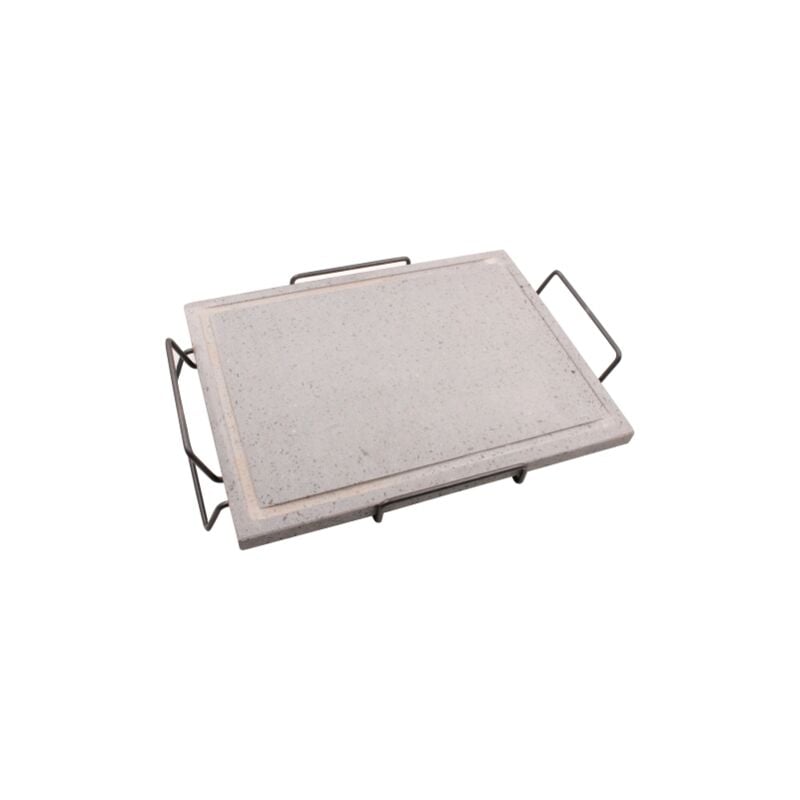 foto del prodotto bistecchiera in pietra naturale ollare 30x40 cm con telaio rialzato e maniglie per barbecue griglia lavica koem