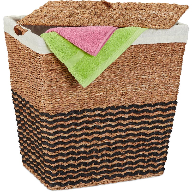 foto del prodotto cesto porta biancheria 87 l, seagrass intrecciata, hlp 50x50x40 cm, contenitore panni sporchi, naturale beige relaxdays