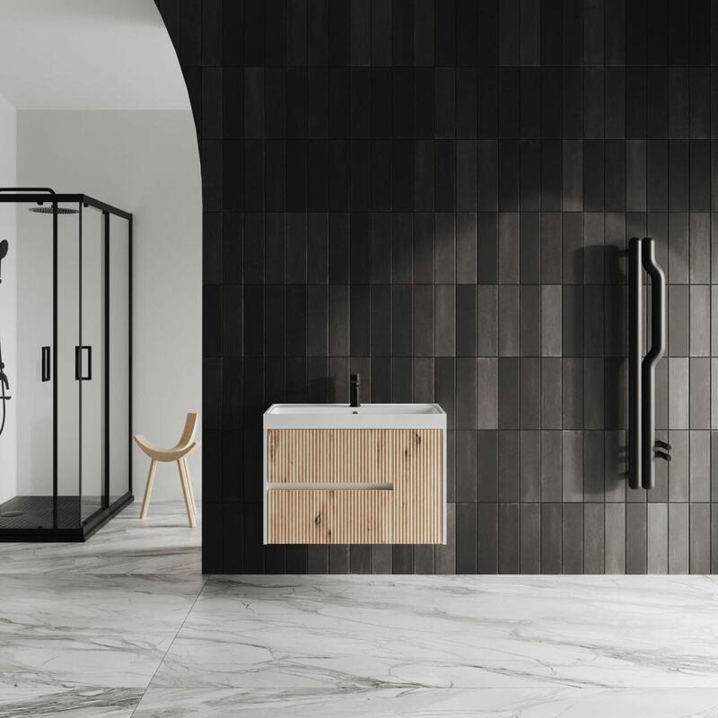 foto del prodotto kiamami valentina mobile bagno con lavabo 80cm rovere oro cannettato cortina