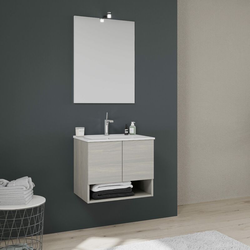 foto del prodotto kiamami valentina mobile bagno sospeso 60cm ante vano grigio effetto legno venezia