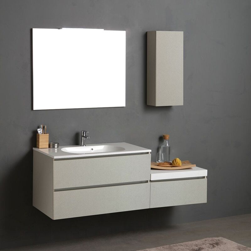 foto del prodotto kiamami valentina mobile bagno sospeso 150cm cassetti e pensile grigio perla valentina