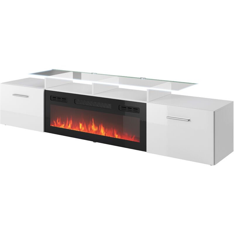 foto del prodotto bim furniture rova ef 190cm mobili rtv caminetto elettrico bianco lucido