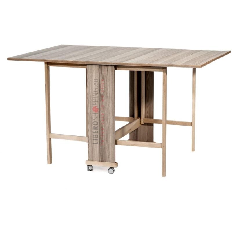 foto del prodotto tavolo richiudibile legno formica con ruote 140x90 cm giorgia larice grigio