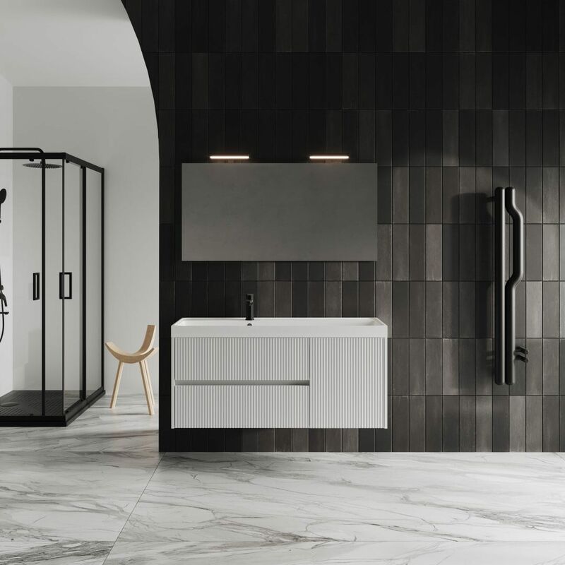 foto del prodotto kiamami valentina mobile bagno sospeso 120cm bianco opaco cannettato cortina