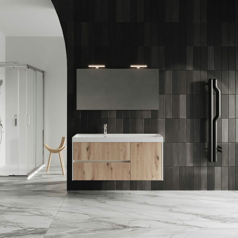 foto del prodotto kiamami valentina mobile bagno sospeso 120cm bianco e rovere oro cortina