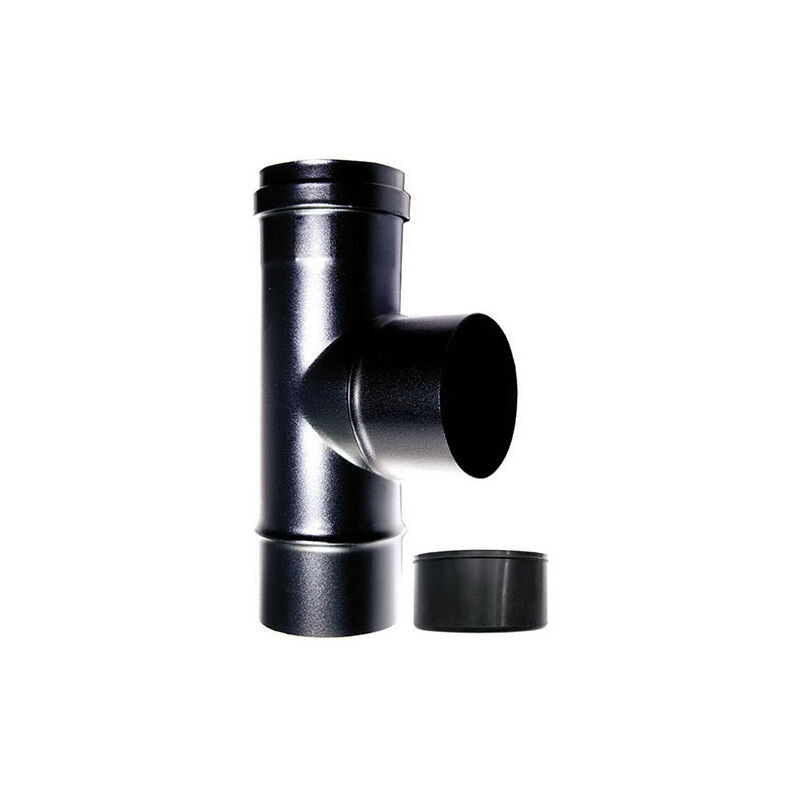 foto del prodotto raccordo caldaia a t 90 fm m dn 100 ridotto 80 mm smaltato 600 gradi stufa pellet tubo nero ce made in italy